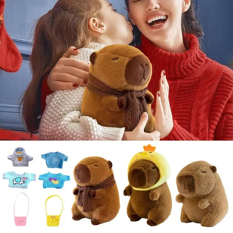 23cm Dress Up Capybara Plush Dolls With Clothes Accessories Stuffed Plush Animal Capybara Doll Cartoon Capybara Plush Figurine