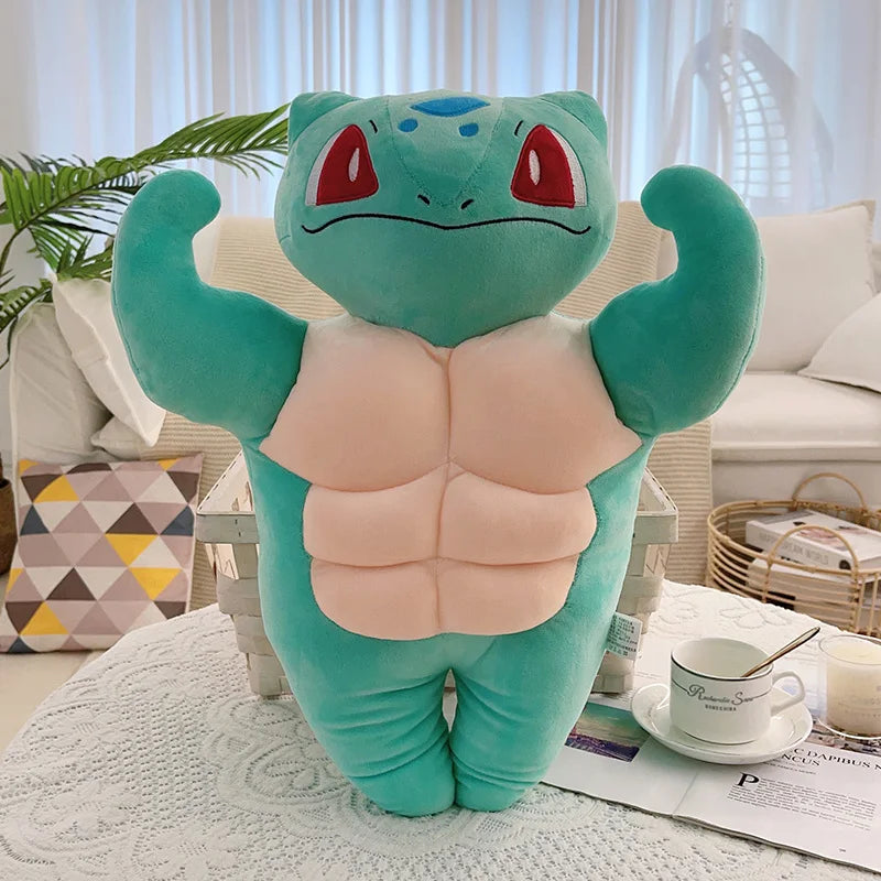 55/80cm Funny Strong Bulbasaur Charmander Plush Toy Stuffed Big Muscle Psyduck Plushies Pillow Back Cushion Home Decor Gifts