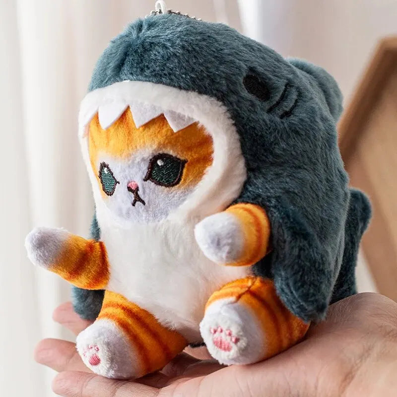 12cm Cartoon Cute Shark Fried Shrimp Cat Plush Doll Pendant Charm Package Pendant