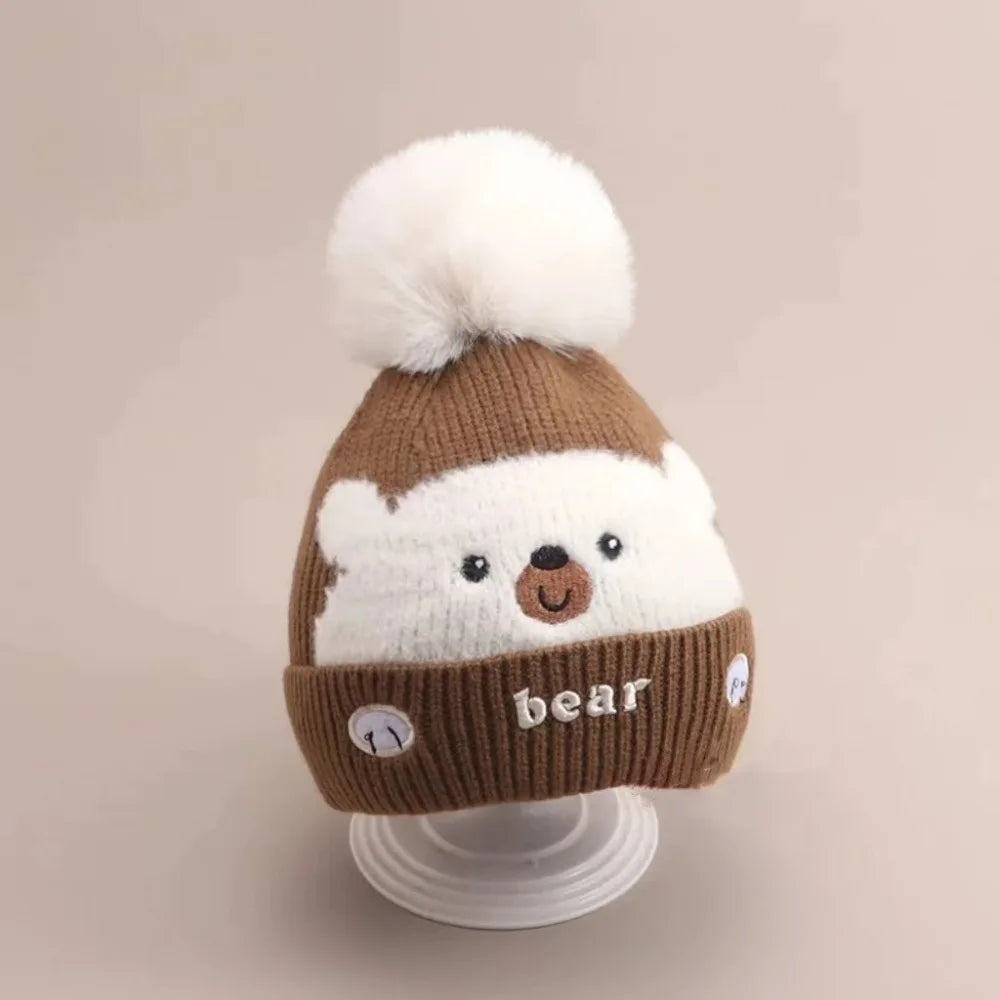 New Thickened Bonnet Caps Winter Warm Plush Pullover Hat Knitted Newborn Ear Protection Cap Autumn Winter