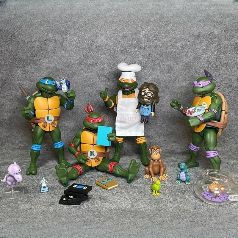 Hot 4pcs/set NECA Animated version Turtles Figures Pizza Club Turtles Anime Action Figure Model Figurine Toys Bookshelf Ornament