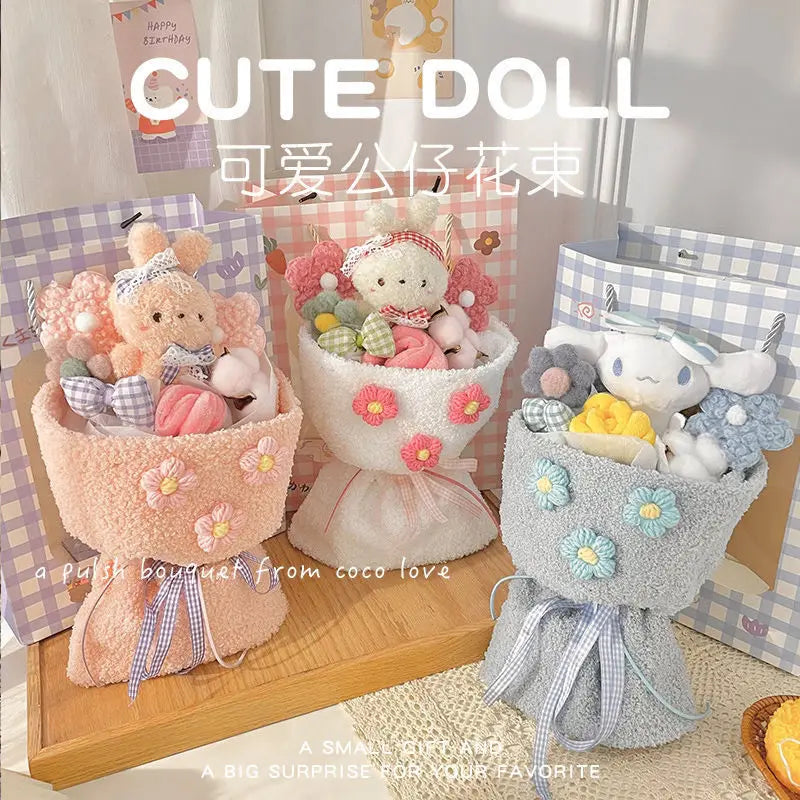 Kawaii Sanrio Cinnamoroll Plush Doll Bouquet - Creative Cute Anime Flower Graduation Gifts - Plushy Mart