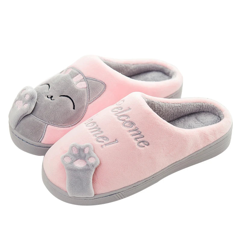 Women's Kawaii Cat Decor Slippers, Comfortable Plush Lined Slip On Shoes, Women's Warm Winter Shoes