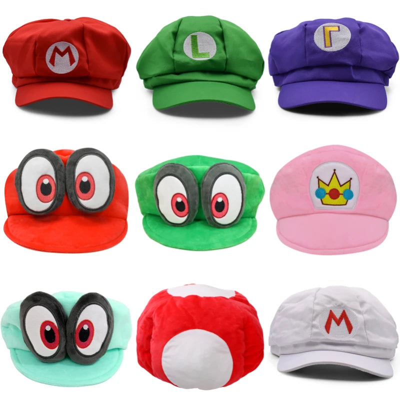 Anime Mario Luigi Cappy Plush Hats Kawaii Princess Peach Waluigi Wario Mushroom Stuffed Peluche Dolls Caps Birthday Gifts Kids