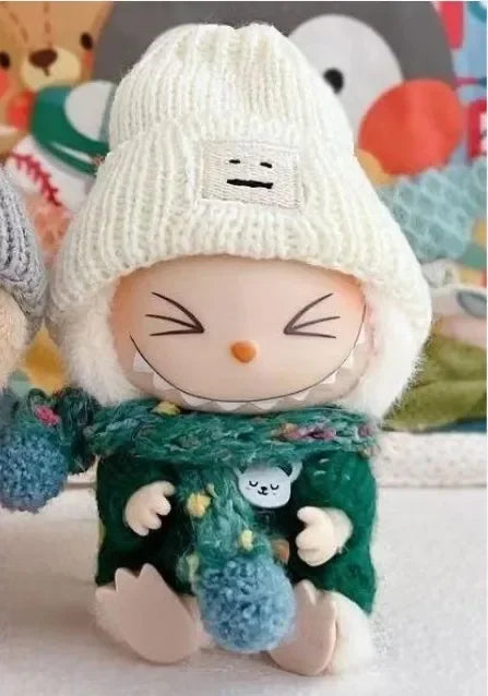 Mini Doll'S Clothes Outfit Accessories For Labubu and 10cm cotton doll sweater scarf hat set Clothing Christmas Gift