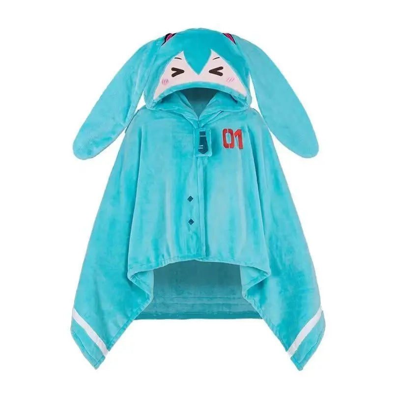 Kawaii Hatsune Itabag Multi Functional Hooded Air Conditioning Blanket Soft And Warm Siesta Shawl Miku Flannel Cloak Gift