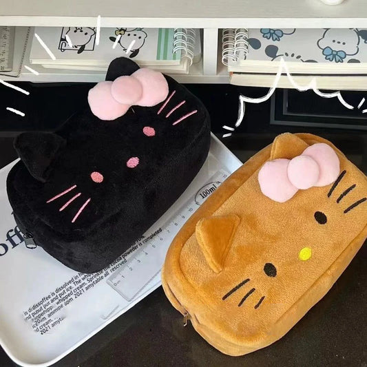 Hello Kitty Plush Storage Bag Sanrio Makeup Bag Pencil Case Cartoon Student Stationery Bag Girl Makeup Bag Birthday Gift