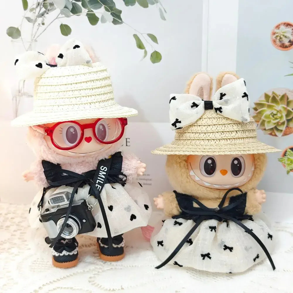 17cm Mini Plush Doll'S Clothes Outfit Accessories For Korea Kpop Exo Labubu Idol V1 V2 Love bow strap skirt set Clothing Gift