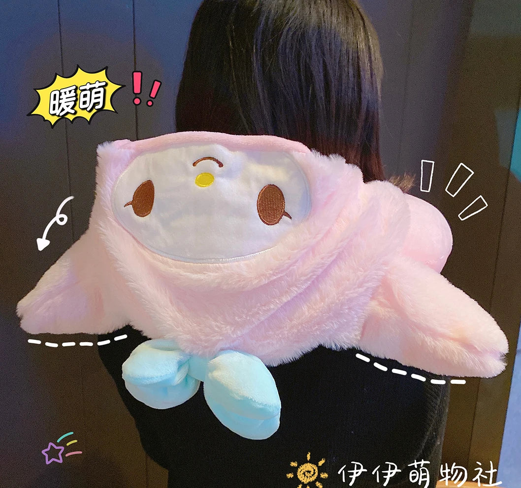 Sanrio Cartoon Kuromi My Melody U-shaped Hooded Neck Pillow Pochacco Travel Blackout Nap Pillow Office  Cinnamoroll Pillow Gift