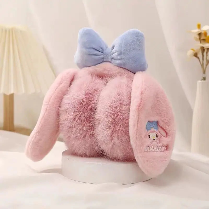 New Sanrio Kuromi My Melody Kid Earmuff Anime Winter Plush Warm Cute Cartoon Windproof Ear Protection Bag Outdoor Cold Earmuffs