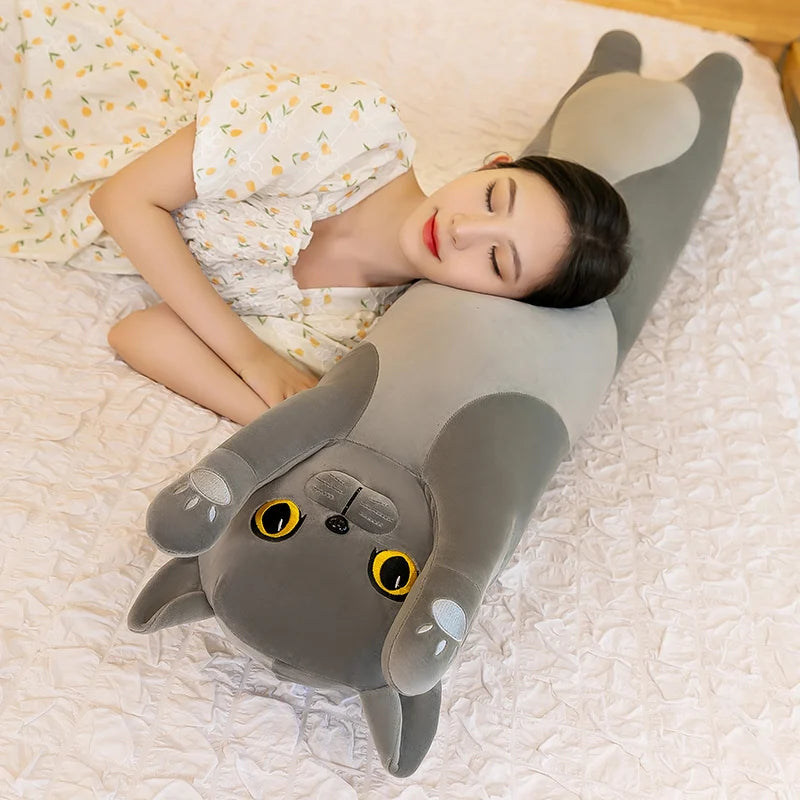 70-130cm Ultra Soft Cat Plush Long Pillow Down Cotton Stuffed Cartoon Kitten Cats Doll Plushie Peluche Sleeping Leg Pillow Gift