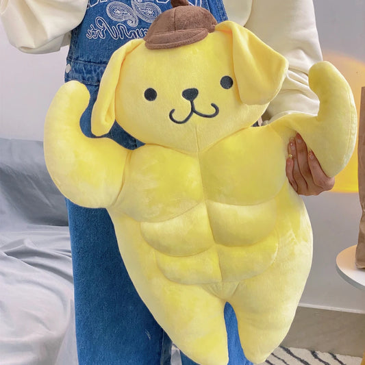 Funny Pom Pom Purin With Pecs and Abs Plush Toy Lovely Stuffed Animal Muscular Dog Doll Boyfriend Pillow Sleeping Plushies Gifts