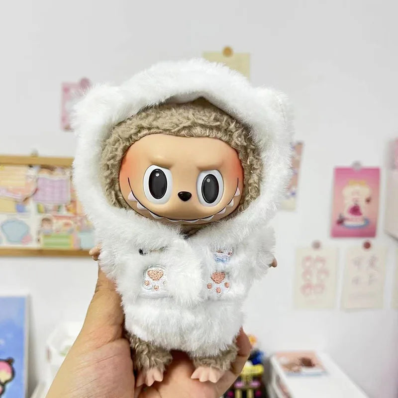 New 17cm Pendant Cute Labubu Doll Clothes Fashion Dress Headgear Stuffed Accessories Cos Anime Plush Cartoon Decor Birthday Toys