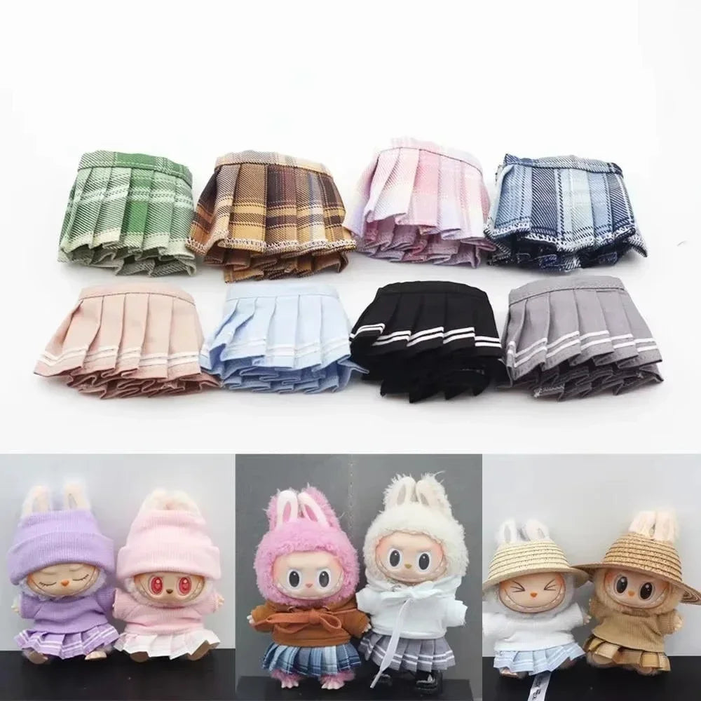 Mini Doll Clothes Outfit Accessories For Coca Cola Series 15-17cm Labubu Knitting T-shirt Hat pleated skirt Uniform Set Clothing