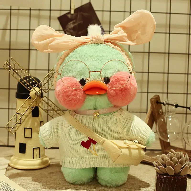 30cm Cute Cafe Green Duck Stuffed Plush Animals Toy Wear Glasses And Clothes Soft Doll Girl Birthday Creative Gift For Children