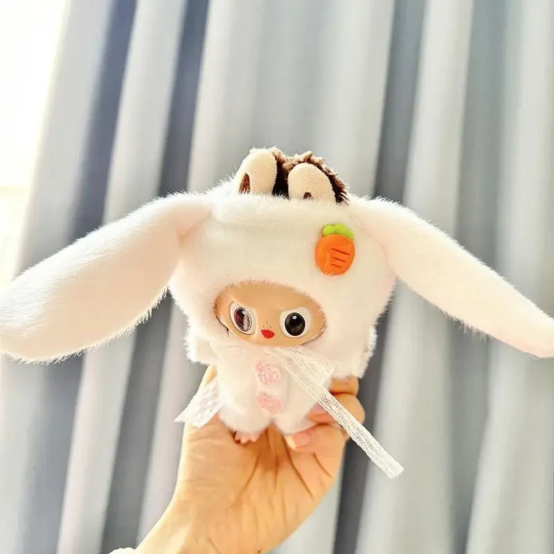 17cm Mini Plush Doll'S Clothes Outfit Accessories For Korea Kpop Exo Labubu Idol mink white rabbit two-piece setClothing Gift