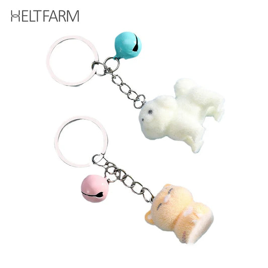 3D Flocking Polar Bear Keychain Cartoon Plush Animal Keyring Bag Pendant Car Key Holder Earphone Charm DIY Jewelry Accessor