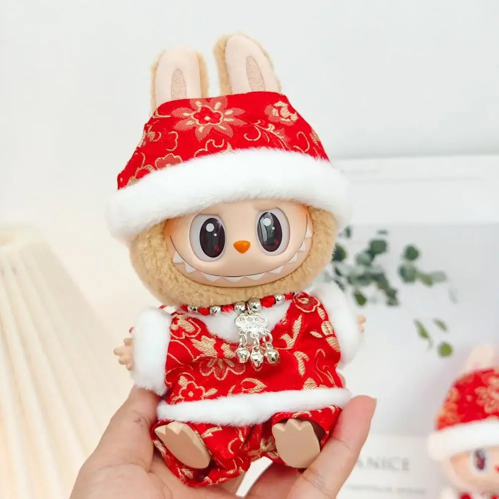 For 17cm Baby Clothes outfit Sitting Labubu Blind Box Pendant New Year Clothing Antique Tang Clothing Sweater Hat