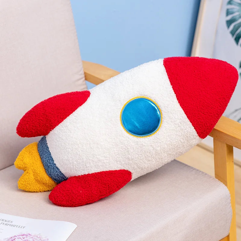 Cartoon Astronaut Spaceman Rocket Plane Plush Toys Spacecraft Simulation Space Series Stuffed Plush Doll Pillow Birthday Gifts