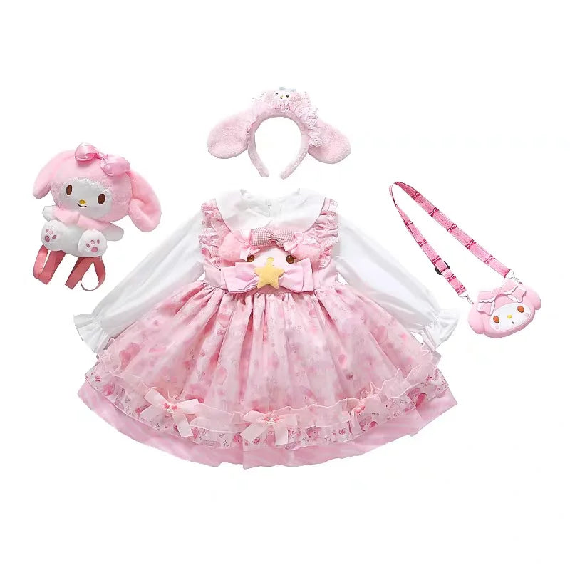 2024 New Hot Sanrio Character Peripheral Melody Cinnamoroll Dress Girl Princess Dress Suit Halloween Dress Kawaii Girl Gift