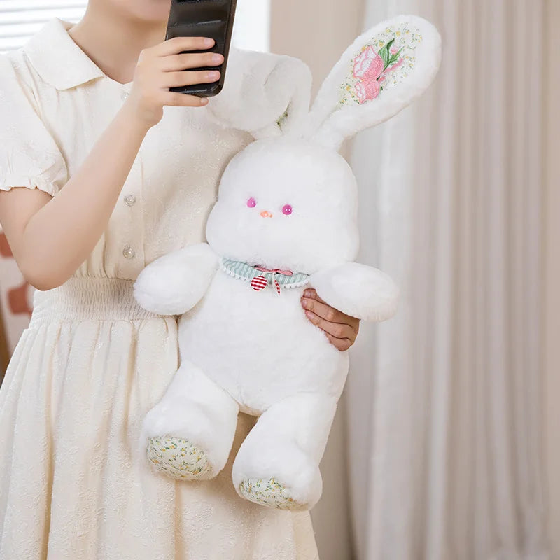 60cm Super Cute Soft Stuffed Animals Sitting White Rabbit With Long Colorful Ears Toys Plush Bunny Dolls Baby Daughter Peluche