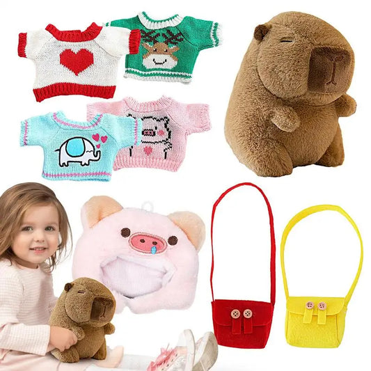 25cm Dress Up Capybara Toys With Clothes And Accessories Plush Throw Pillow soft Stuffed Capybara Hugging Plush Decorative Doll