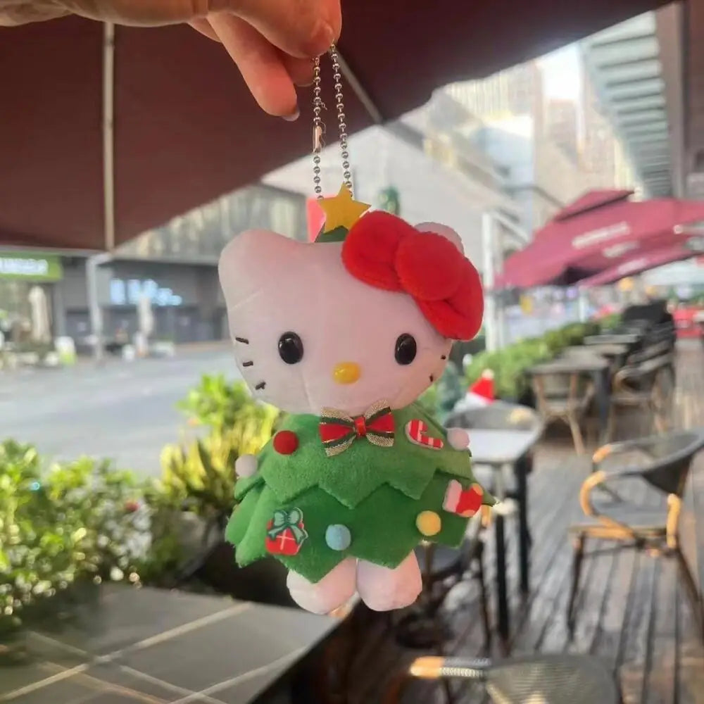 Sanrio Christmas HelloKitty Plush Doll Keychain Christmas Tree Cute Cartoon Kitty Cat Doll Pendant Keychain Bag Accessories Gift