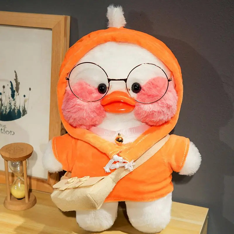 30cm Kawaii Cafe White Duck Stuffed Plush Animals Toy Wear Glasses And Hoodie Soft Doll Girl Birthday Creative Gift For Children