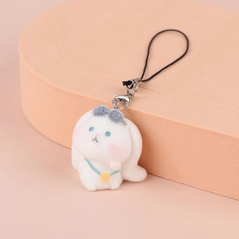 3D Flocking Panda Keychain Cartoon Plush Animal Keyring Bag Pendant Car Key Holder Earphone Charm DIY Jewelry Ornament Accessor