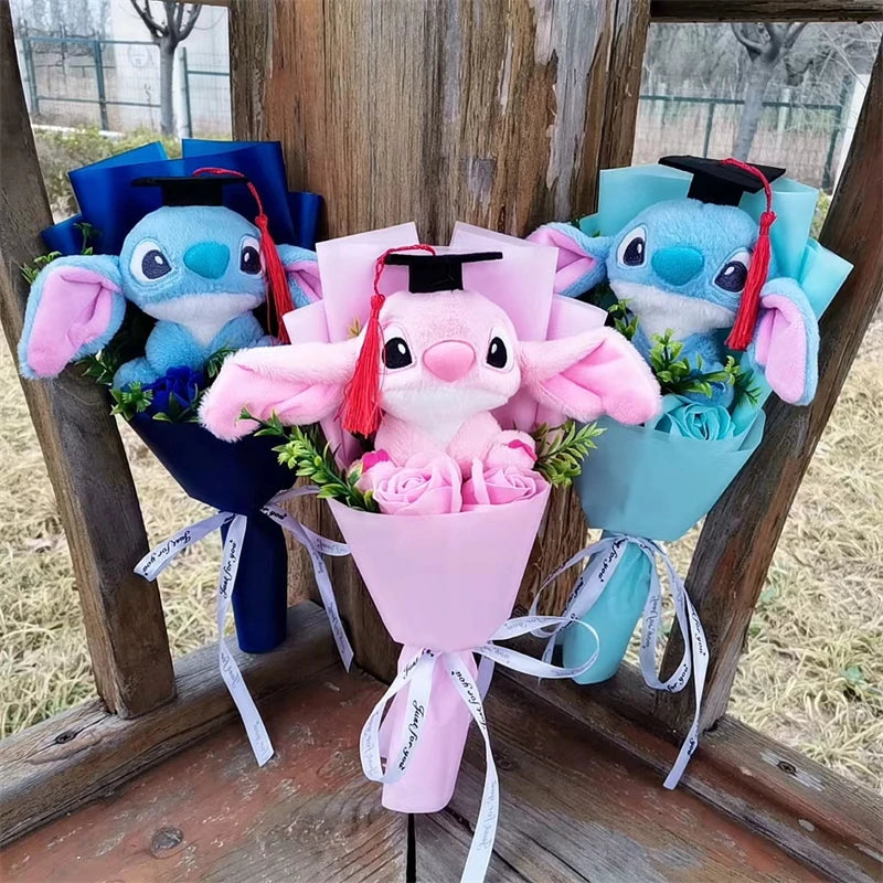 Lilo & Stitch Graduation Plush Bouquet  Anime Soft Stuffed Animals Children Birthday Home Decoration Christmas Party Gift