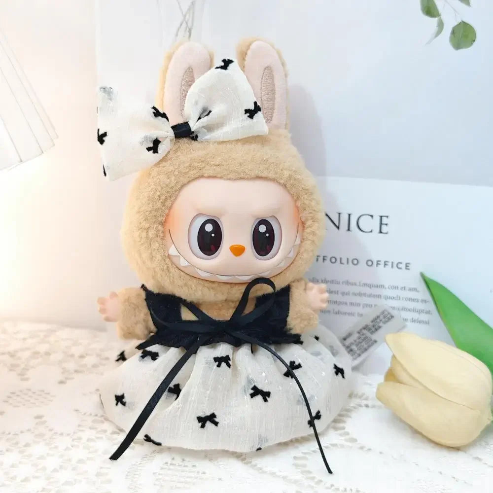 17cm Mini Plush Doll'S Clothes Outfit Accessories For Korea Kpop Exo Labubu Idol V1 V2 Love bow strap skirt set Clothing Gift