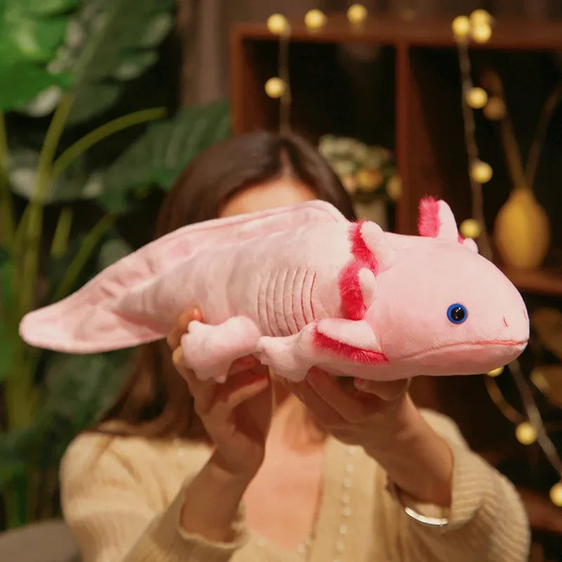 45CM Cute Axolotl Stuffed Plush Toy Real Life Simulation Ambystoma Mexicanum Dinosaur Animal Model Plush Doll For Kids Gifts