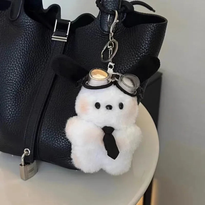 Plush Pochacco doll Anime cartoon Bag Pendant Car Keychain Accessories Kawaii Sanrio Keychain Bow Blush Pochacco Toy Gift for ch