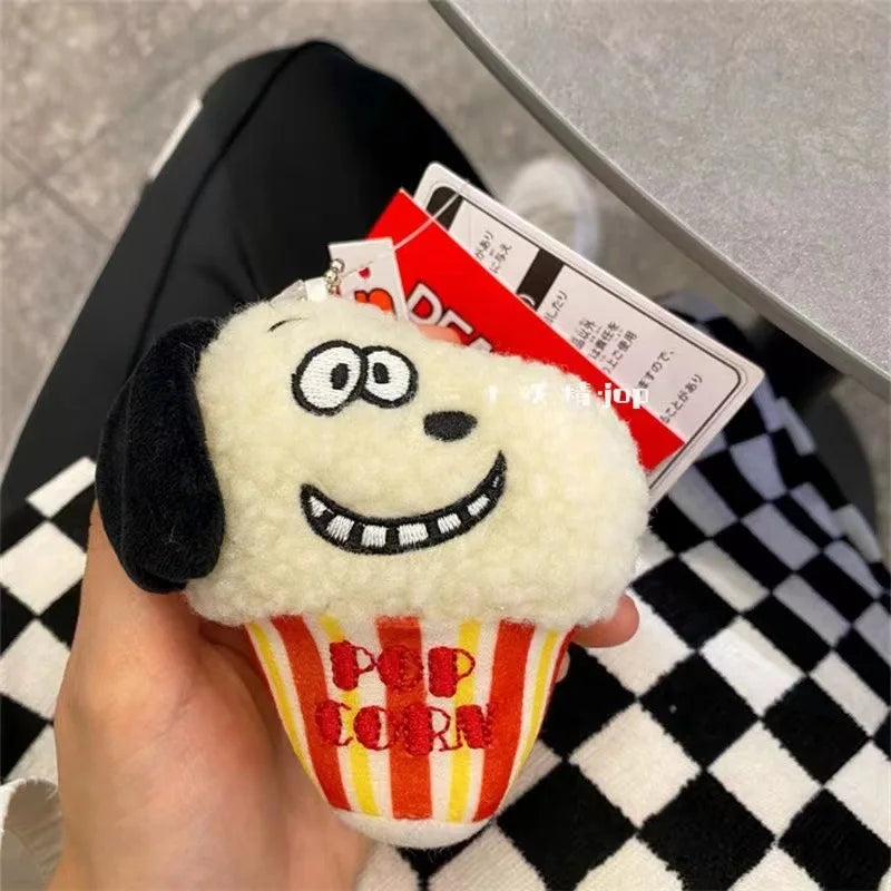 Cute Snoopy Hamburger Popcorn Pendant Cartoon Creative Plush Doll Brooch School Bag Pendant Anime Peripheral Girl Heart Keychain