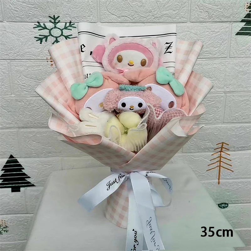 Sanrio Kuromi Plush Bouquet Hello Kitty Melody Cinnamoroll Anime Doll Toy Valentine's Day Christmas Graduation Girls Friend Gift