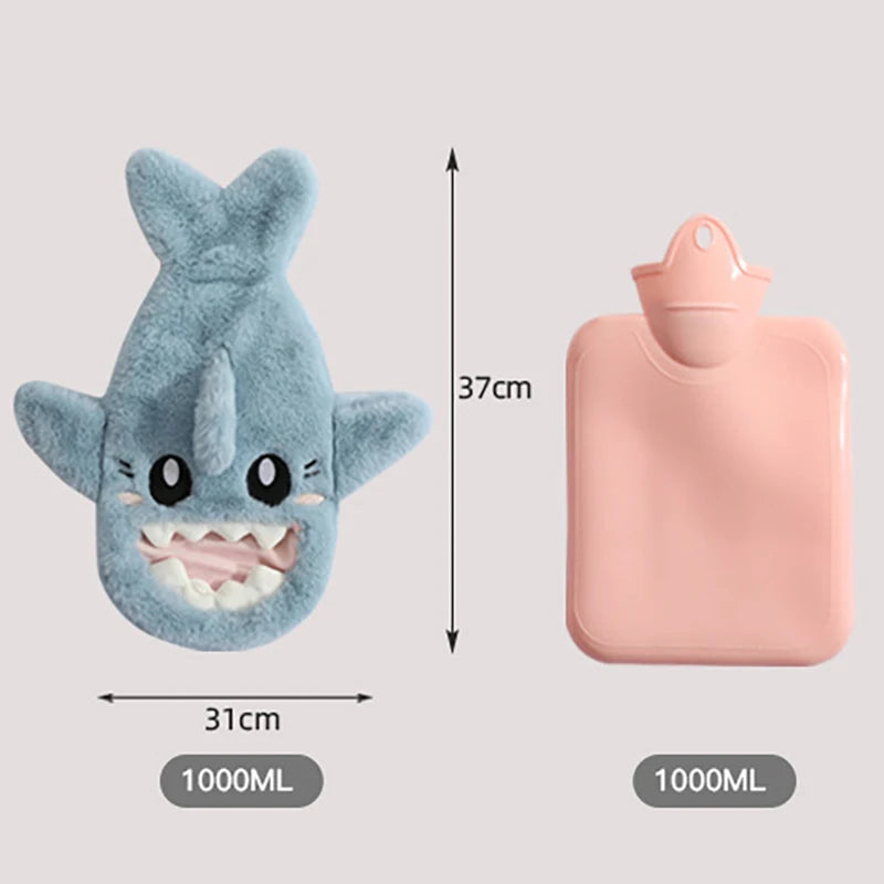 Hark 1000ml Plush Hot Water Bottle Pvc Inner Liner Water Filled Explosion-Proof Warm Water Bag Girls Winter Hand Belly Warmer