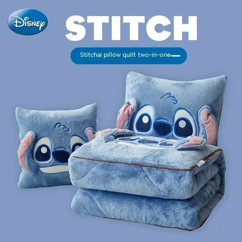 Disney Stitch Throw Pillow Blankets Two In One Kawaii Flannel Thickened Nap Blanket Living Room Kids Bedroom Decoration Gift