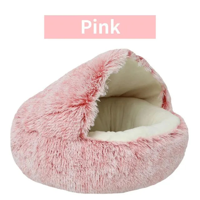 Soft Plush Pet Bed with Cover Round Cat Bed Pet Mattress Warm Cat Dog 2 in 1 Sleeping Nest Cave for Small Dogs