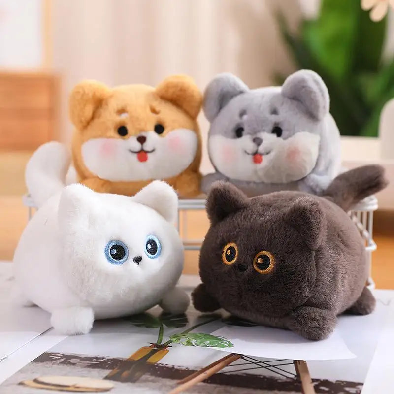 11cm Kawaii Tail Wagging Cat Doll Dog Plush Toys that Wag Their Tails by Pulling on a String Without Using Batteries