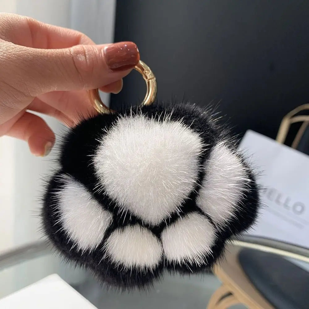 Cat Paw Pendant Keychain Kawaii Soft Faux Fur Keychain Kid Gift Stuffed Toy Plush Toy Key Ring Backpack Car Key Pendant