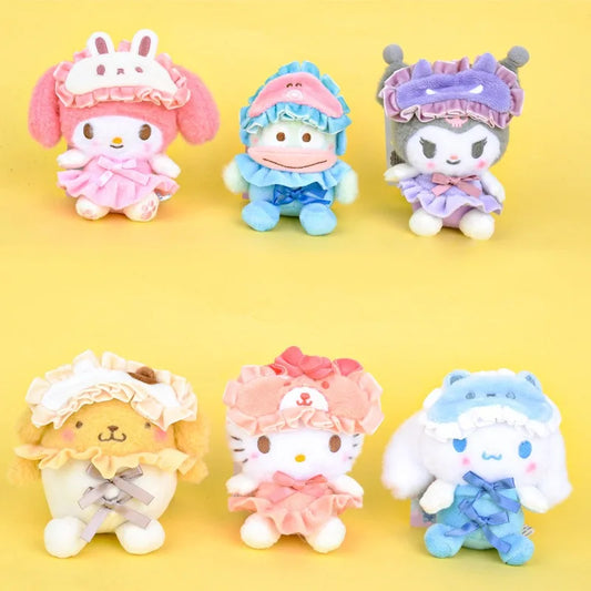 Cute Pajama Party Eye Mask Series Sanrio Doll Pendant Melody Plush Toy Gift Ornament Hello Kitty Creative Anime Peripheral