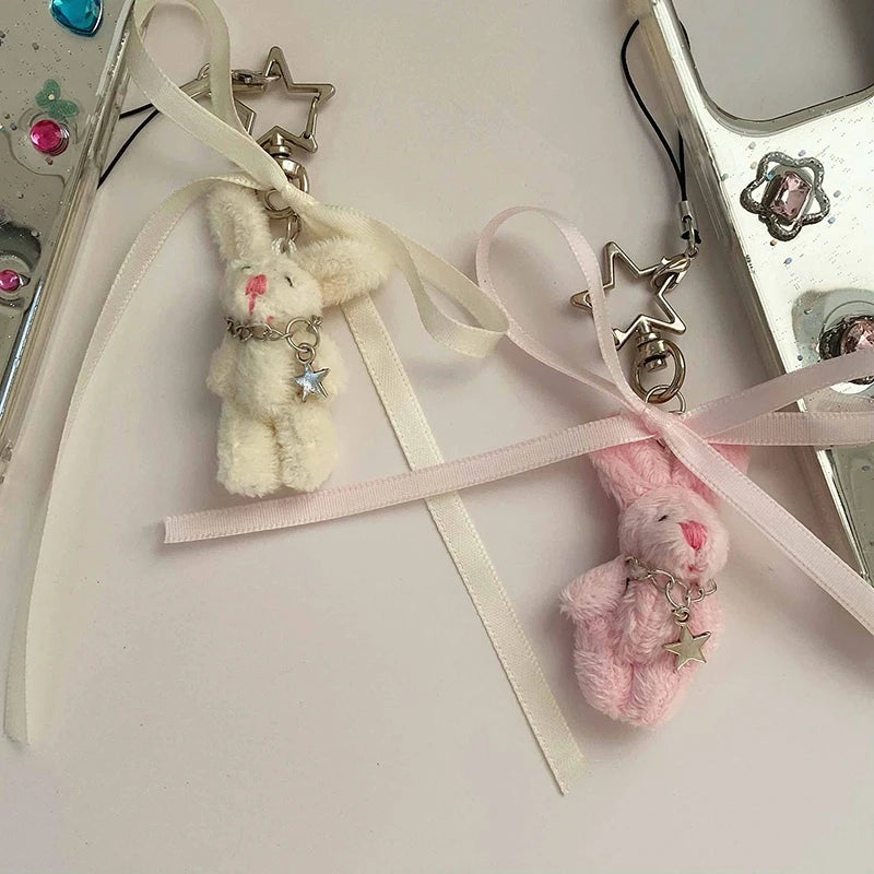 Cute Cartoon Bunny Keychain Simple Phone Chain Kawaii Plush Doll Pendant Sweet Fashion Backpack Decoration Accessories Gifts