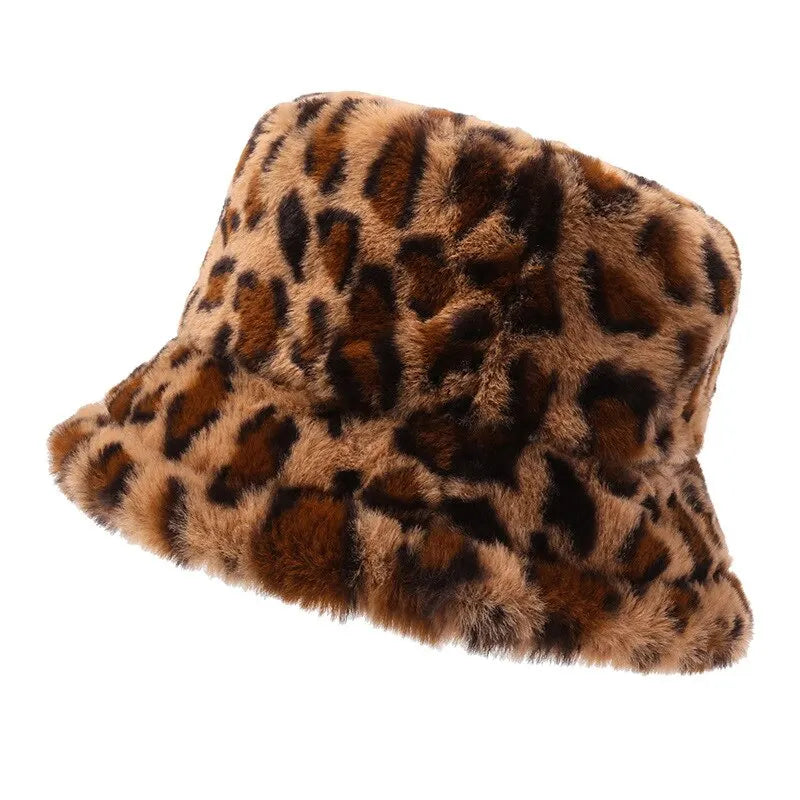 Hat Woman Winter Show Face Little Leopard Print Fisherman Hat Woman Versatile Warm Pot Hat Ins Plush Bucket Hat