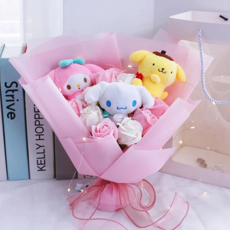 Anime Kuromi My Melody  Plush Bouquet Cinnamoroll Kt Cat Plush Doll Toy Gift Box Valentine's Day Christmas Halloween Gifts