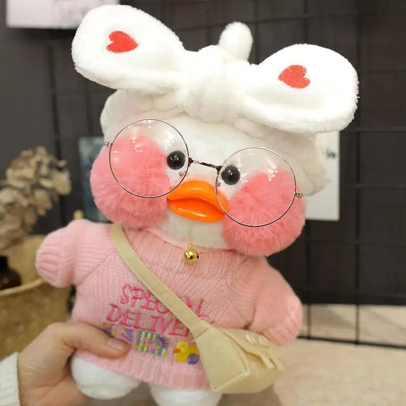 30cm Cute Cafe White Duck Stuffed Plush Animals Toy Wear Glasses And Clothes Soft Doll Girl Birthday Creative Gift For Children