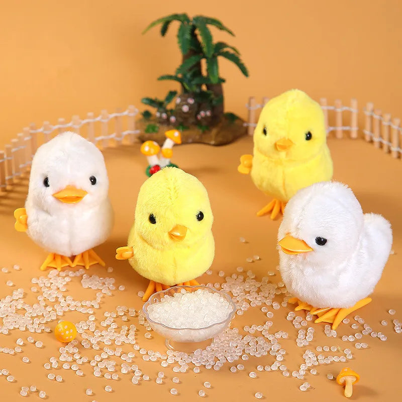 Kawaii Yellow Jumping Chicken Plush Toys Moveable Chain Winding Soft Dolls Simulation Anime Plushie children's Christmas Gift