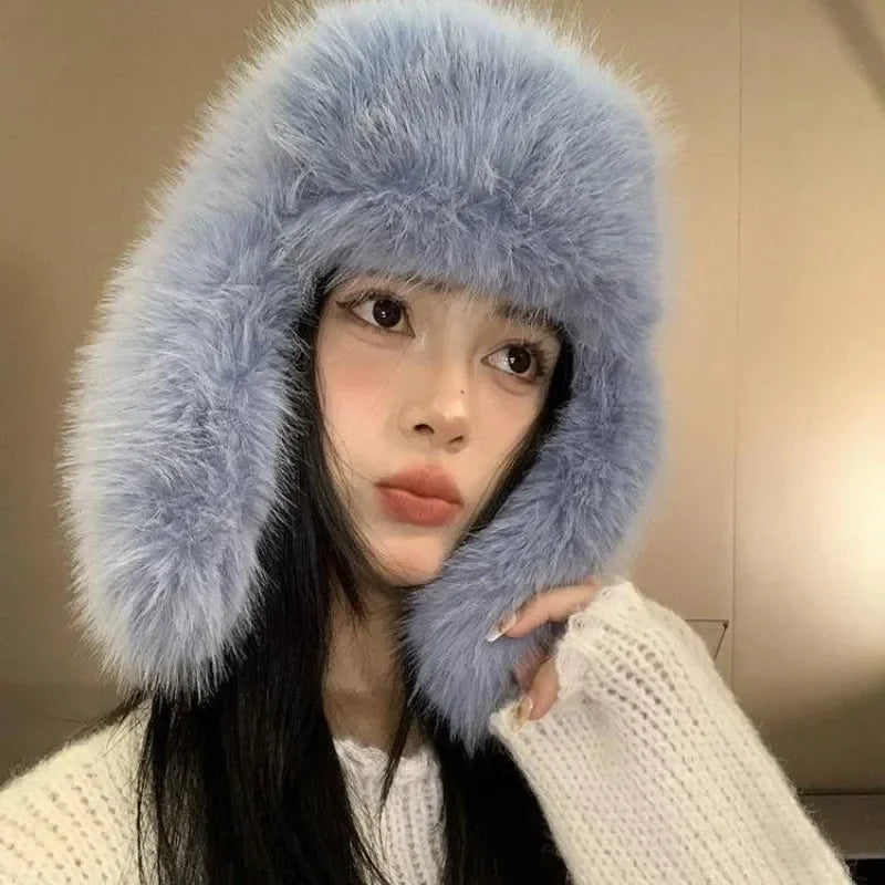 Unisex Warm Thick Plush Faux Fur  Winter Hat Women  Ear Protection Cold Ski Cap Cycling Windproof Russian Hats