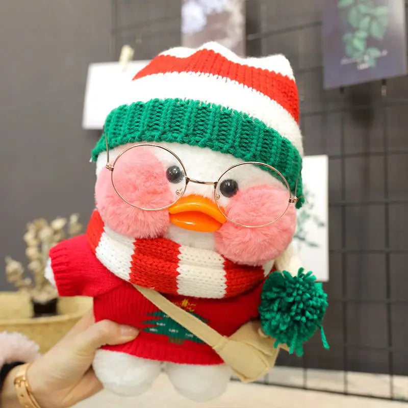 30cm Cute Cafe White Duck Stuffed Plush Animals Toy Wear Glasses And Clothes Soft Doll Girl Birthday Creative Gift For Children