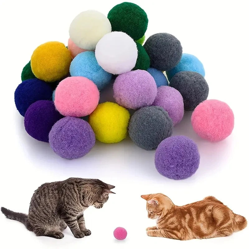 50/100pcs Cute And Fun Cat Toys Elasticball Chew Toys Cat Toy Ball Creative Color Interactive Cat Pom Pom Ball