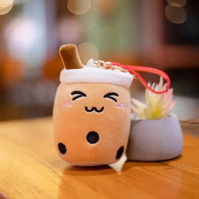 10cm Kawaii Bubble Anime Tea Cup Keychain Soft Plush Toy Stuffed Boba Doll Lovely Backpack Decoration Best Gift for Girls Kids